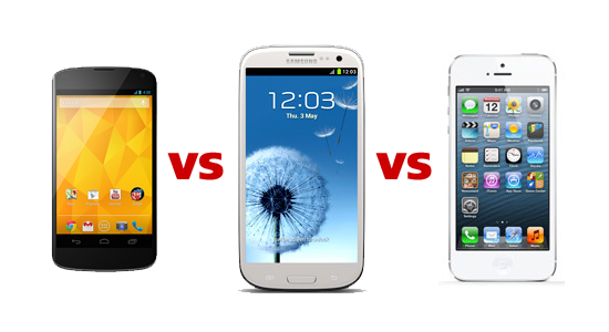 So sánh Nexus 4 - Galaxy S3 - iPhone 5