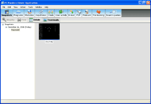 PC Pandora Keylogger Main screen