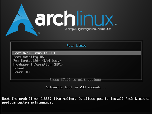 Boot to Arch Linux live