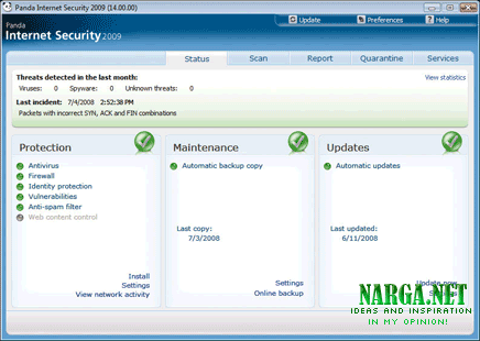 Panda Internet Security 2009 Control Panel