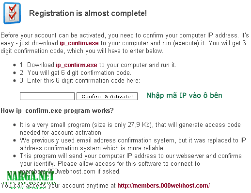 Trang xác nhận IP