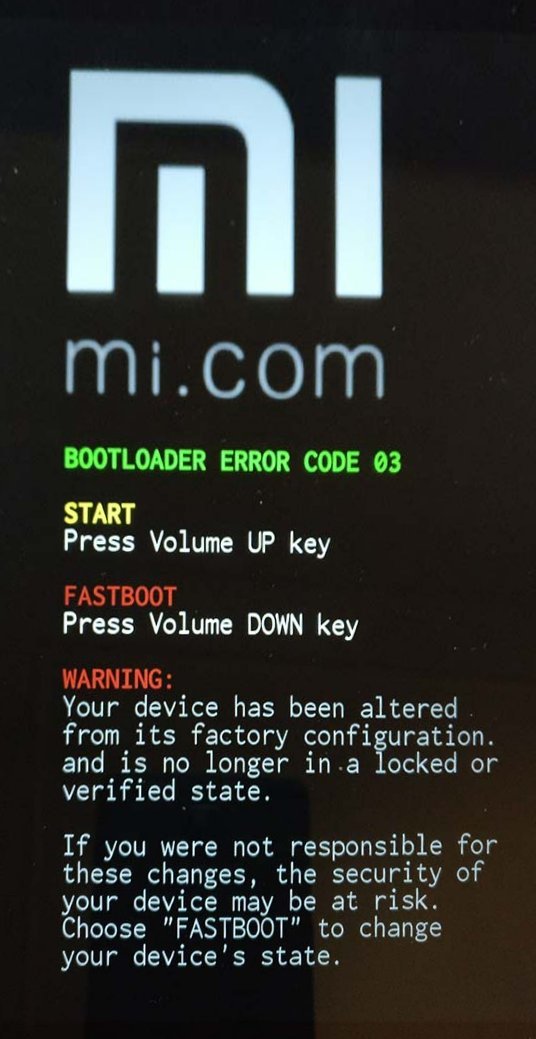 Xiaomi MiPad 2 - Bootloader Error Code 03