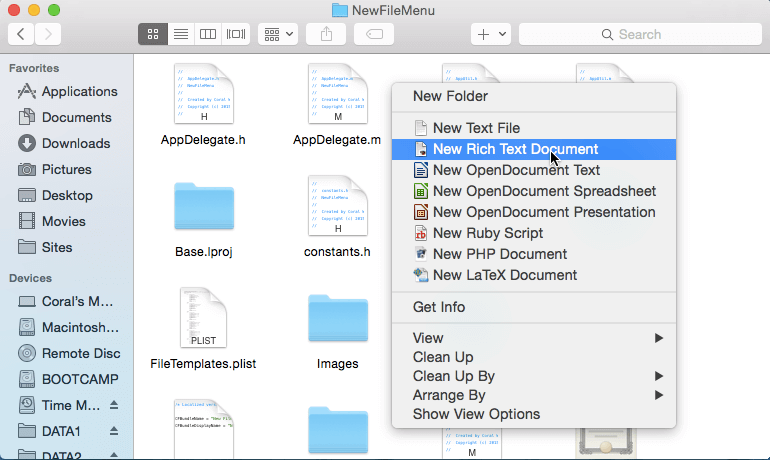 New File Menu